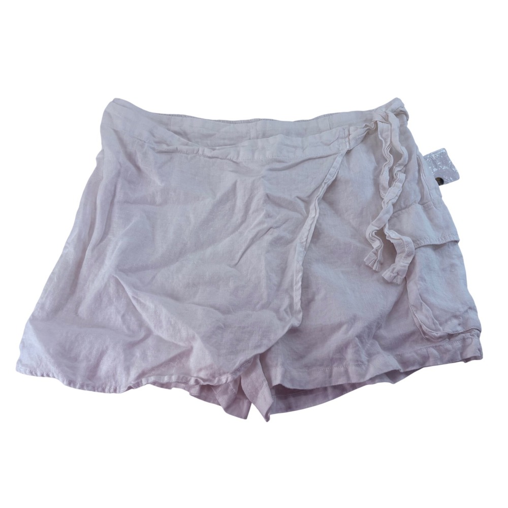Joie White 100% Linen Wrap Skort Women Large Cargo Pocket Side Tie Casual Summer